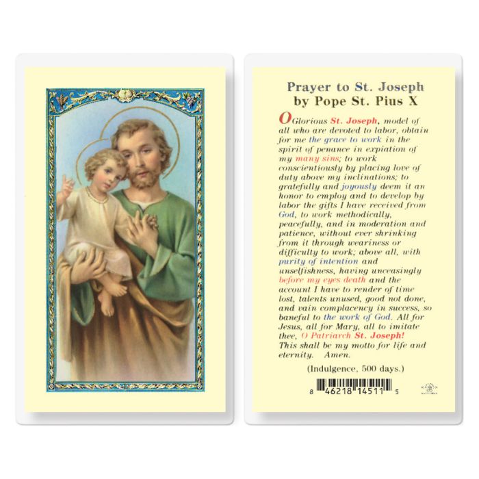 Prayer to St. Joseph by Pope St. Pius X (Laminated)