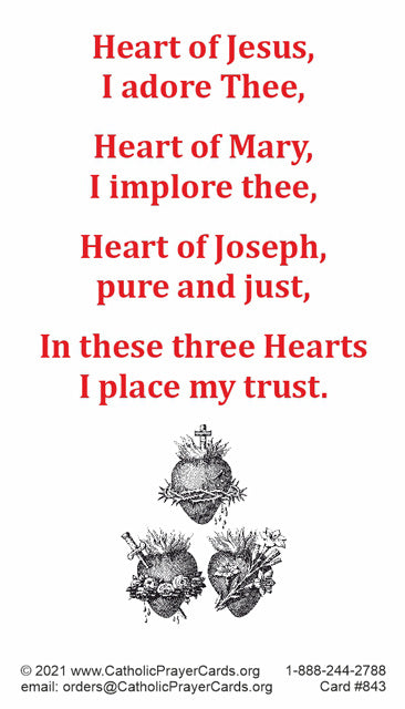 Hearts of Jesus, Mary & Joseph Prayer Card