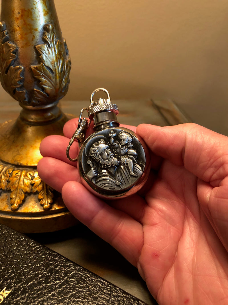 Round Holy Water Flask - St. Christopher