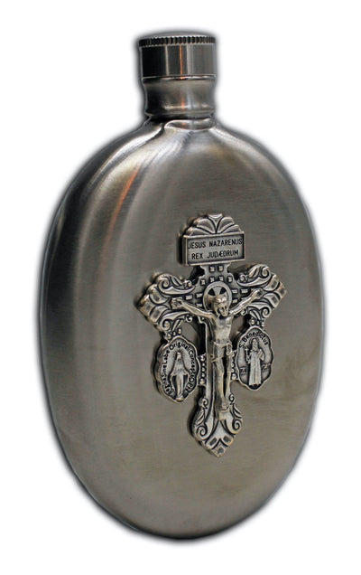 Oval Holy Water Flask - Indulgence Cross