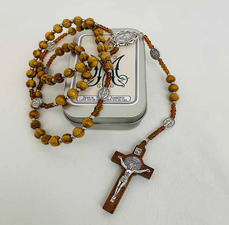 Miraculous Medal Wood Rosary with Tin