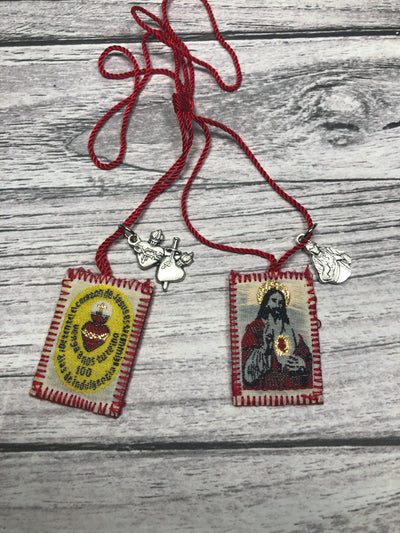 Scapular (Red) - Sacred Heart of Jesus with Charms