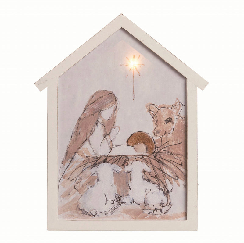 White Wood Light Up Nativity