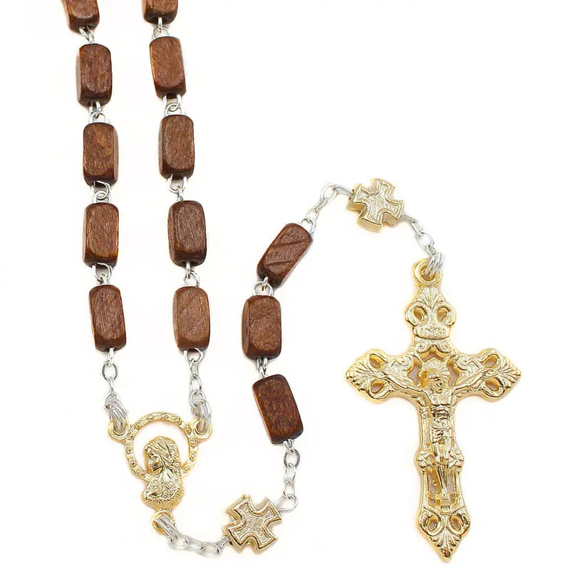 Rosary With Rectangle Wooden Beads
