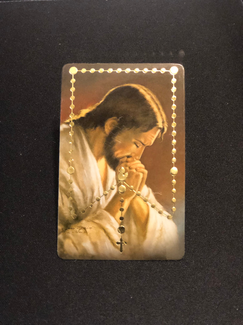 Jesus Praying Rosary Holy Card