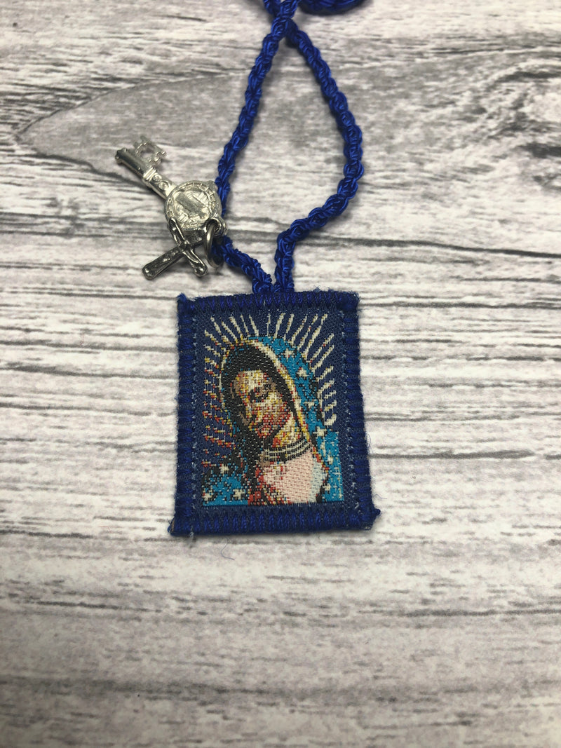 Scapular - Our Lady of Guadalupe (Blue) with Charms